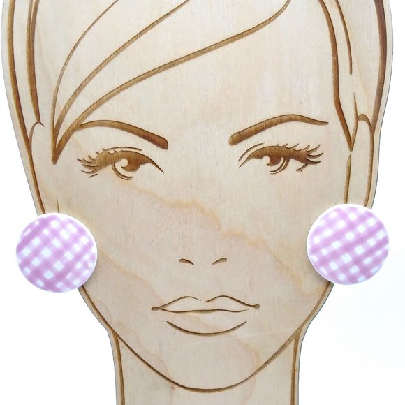 Vintage Pink and White Porcelain Earrings, Post Stud Large Circles - Picture 1 of 5